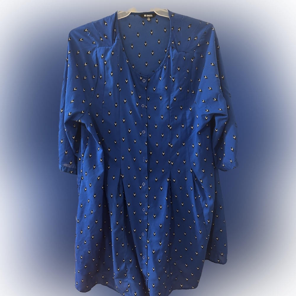 Royal Blue Babydoll Womens Dress with black and white Geometric Design